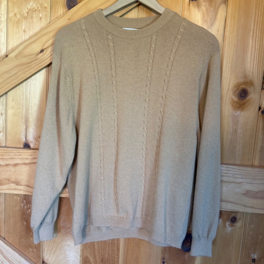 Johnstons Cashmere Sweater Camel Tan Cable Knit Crewneck Luxury Neutral Preppy